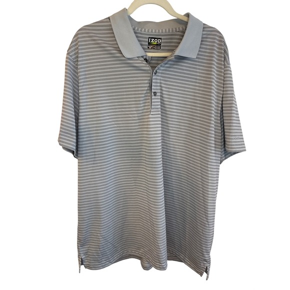 Izod Other - IZOD GOLF Mens Polo Shirt‎ Gray Black Stripe Short Sleeve Size XXL